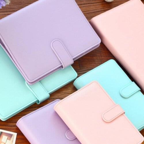 Macaron Color A5 A6 6 Ring Binder Pu Clip-on Notebook Notebook Leather Leaf Journal Loose Kawaii Notebooks Stationery Cover M6k1