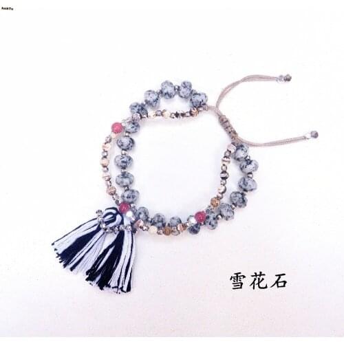 Silver copper stone mix snow flower beads nylon bracelet for woman