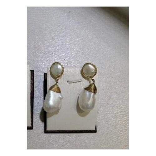 Natural white big Baroque Keshi Pearl earring