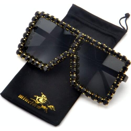 2019 New Large Frame Black Crystal Square Sunglasses Women Men Vintage Brand Design Gothic punk Sun Glasses For Female NX