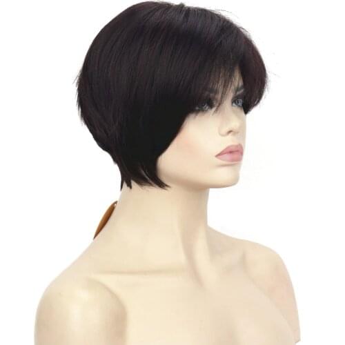 StrongBeauty Womens Wigs Bob Asymmetric Inclined Bangs Black/Blonde Hair Short Straight Synthetic Wig