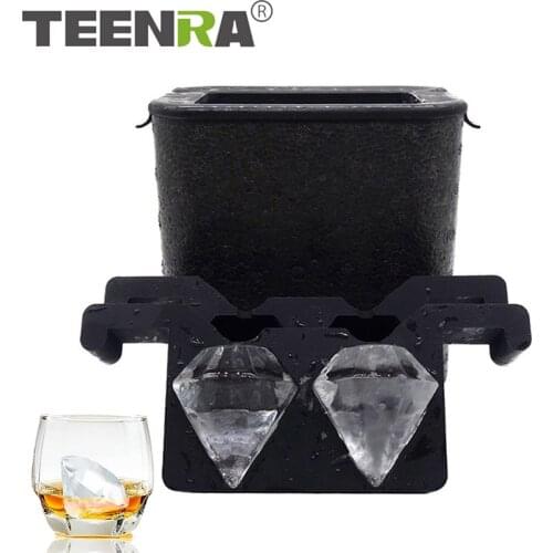 TEENRA 2 Cavity Whiskey Ice Cube Maker Diamond Shape Ice Cube Tray Reusable Silicone Ice Cream Molds Crystal Clear Ball Mold