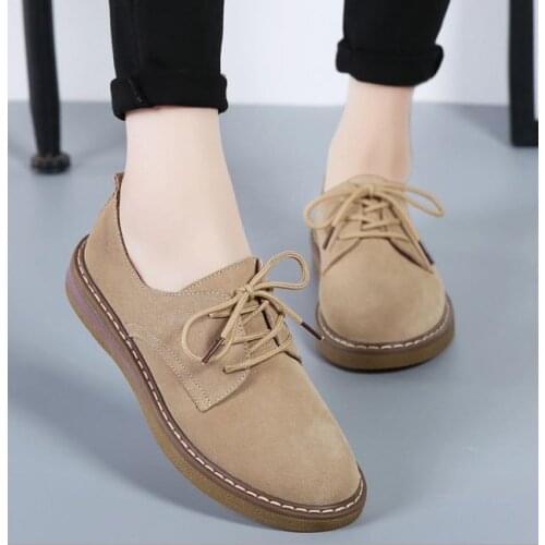 New Spring Women Flats Shoes Sneakers Leather Suede Lace Up Boat Shoes Round Toe Flats Moccasins Oxford Women Platform Shoes