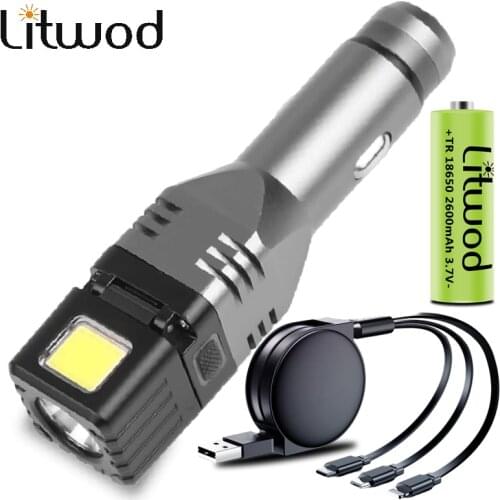 High Quality Aluminum Car Charger Led Flashlight XP-G Q5 COB Emergency Lighting Bulb Torch Built in Rechargeable Battery Lantern