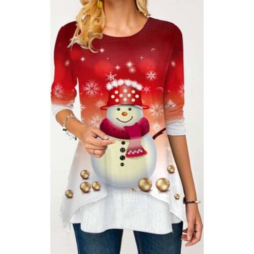 Women Christmas Blouse Shirt Plus Size Santa Claus Print Xmas Long Sleeve Tops Shirts Winter Female Roupas Feminina Lady Blouses