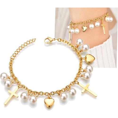 Fashion Heart Cross Charm Bracelets Bangles For Women Jewelry Gifts Bracelet Austrian Crystal Chain