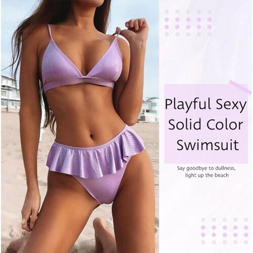Women Ruffle Flounce Bottom Triangle Bathing Suit Cute Bikini Set Two Piece Swimsuits Push Up Padded Biquinis Feminino Beachwear