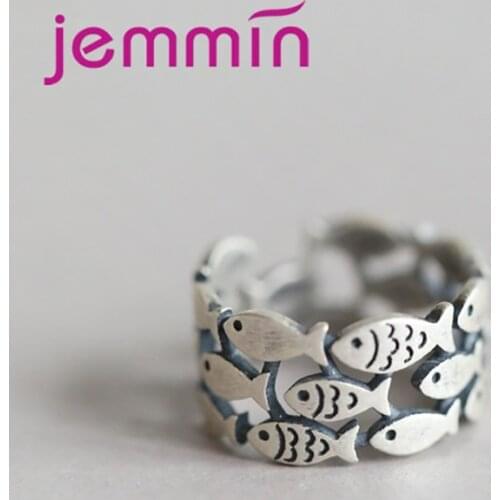Little Fish Open Finger Rings Jewelry For Women Girls Genuine 925 Sterling Silver Rings Fine Jewelry Gift For Wife Daughter