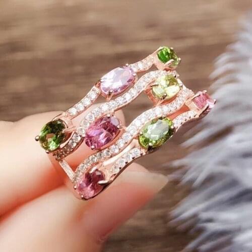 Per jewelry Natural real colorful tourmaline luxury style ring Free shipping 0.3ct*8pcs gemstone 925 sterling silver R205185