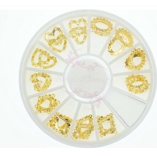 1pcs 6CM Wheel Boxed 24pcs 3 Shapes Lace Edge Hollow Out Frame Style 3D Gold Metal Alloy Charms Nail Art DIY Design Decorations