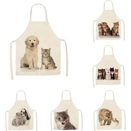 1Pcs Kitchen Apron Pet Cat Printed Sleeveless Cotton Linen Aprons for Men Women Home Cleaning Tools 55*68cm