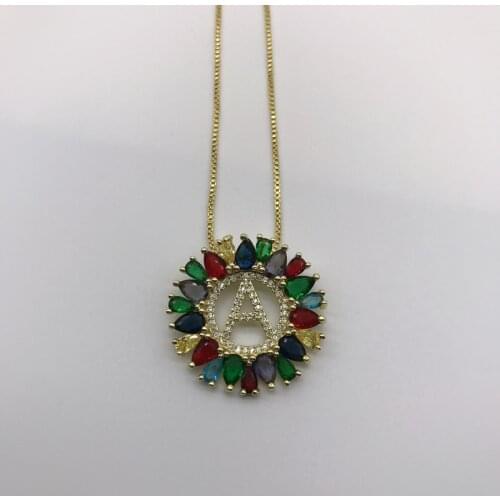 10pcs/lot Most popular Colorful Cubic Zirconia Micro Paved Color Initials Pendant Alphabet Necklace For Women Gift