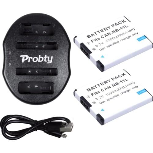 2Pcs Probty NB-11L NB 11L NB-11LH Battery + USB Dual Charger for CANON PowerShot SX400 A2300 A2400 A2500 A2600 A3400 A3500 IS