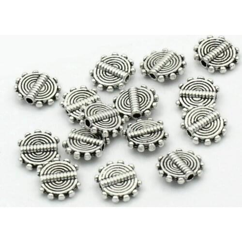 20PCs Handmade Zinc Alloy Spacer Beads Round Antique Silver Color Spiral Carved Beads DIY Making Bracelet Jewelry 10mm x 8.5mm