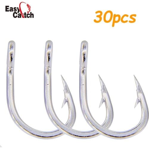 30pcs 2/0-10/0 10884 Stainless Steel Fishing Hooks White Strong Big Game Saltwater Fishing Circle Hook Tuna Bait Fishing Hooks#4