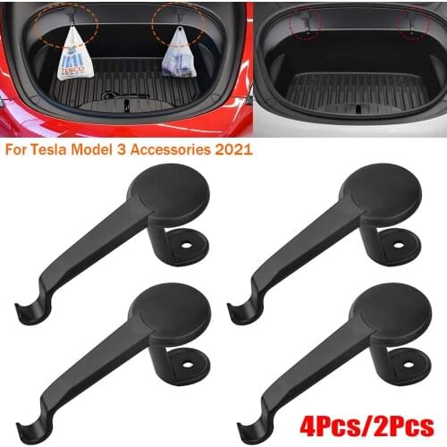 4/2Pcs Front Luggage Hook For Tesla Model 3 Accessorie 2021 Car Accessories Model3 Tesla Three Spare Box ABS Hooks Holding Clips