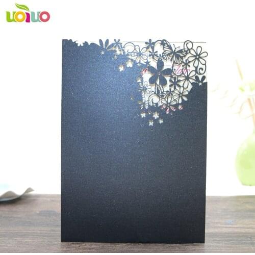 50pc Shimmer Paper Craft Laser Cut Business Party Birthday Dinner Card Country Style Folded Romantic Wedding Invitation Card