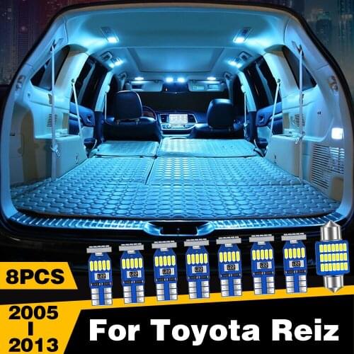 8pcs Car LED Lights Interior Dome Reading Trunk Lamp For Toyota Reiz 2005 2006 2007 2008 2009 2010 2011 2012 2013 Accessories
