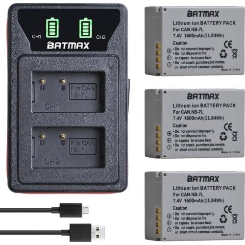 Batmax NB-7L NB 7L nb 7l Battery+New LED Dual Charger with Type C Port&USB Cable for Canon PowerShot G10 G11 G12 SX30IS