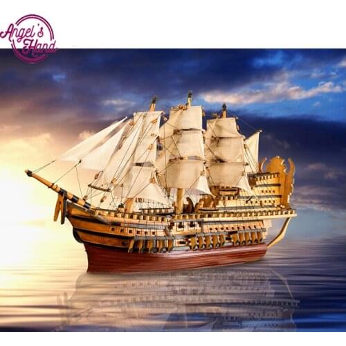 Full square drill diamond embroidery ocean and boat 5d diy diamond painting Cross Stitch Rhinestone mosaic decoration painting