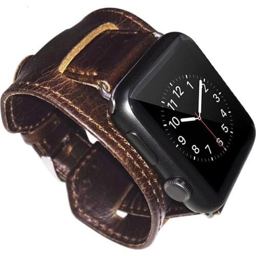 Apple watch band 42mm Genuine Leather Replacement bracelet 44mm with Secure Metal Clasp Buckle for iwatch 6 5 4 3 Sport Edition