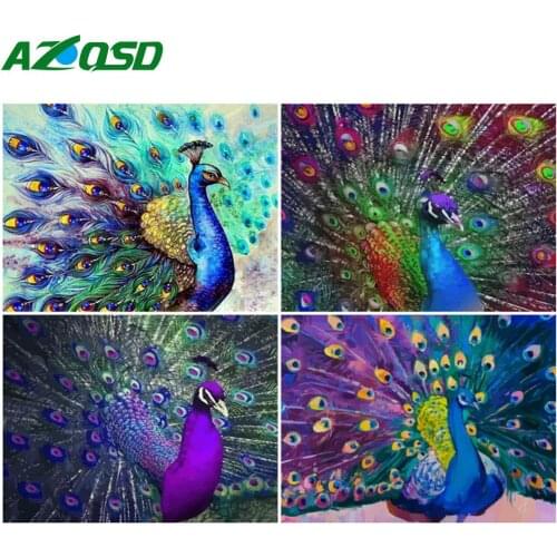 AZQSD Oil Painting By Number Peacock Handpainted Modern Wall Art Picture By Numbers On Canvas Animal Kits Unique Gifts