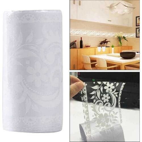 White Lace Transparent Detachable Wallpaper Border Shop Display Window Sticker Bathroom Decorative