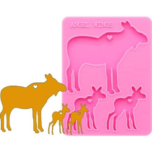 Shiny Christmas reindeer mama/baby Silicone Molds DIY Jewelry moose deer family keychain mold Epoxy Resin Mold Custom DY0127