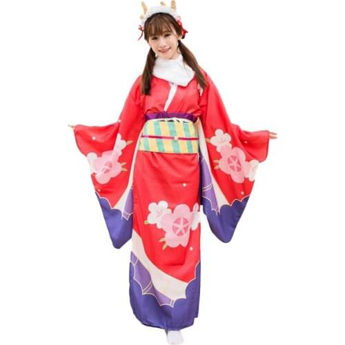 Brdwn Miss Kobayashis Dragon Maid Girls Kanna Kamui Toru Spring Festival Cosplay Costumes Kimono Bathrobe
