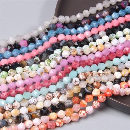 8MM Natural Stone Faceted Chalcedony Agates Jades Beads Loose Spacer Beads For Jewelry Making 15inches DIY Bracelet Wholesale