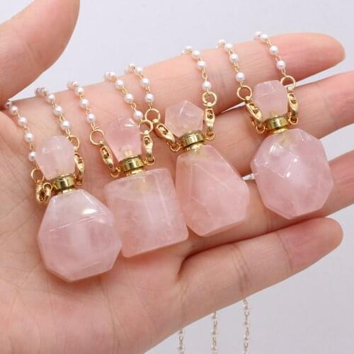 Hot Sale Natural Stone Perfume Bottle Necklace Rose Quartz Pearl Chain For Women Free Gift Accessory Glasses Frames Pearl Chains