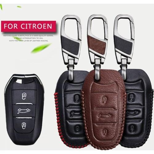 Real Leather Car Key Case Cover for Citroen C3 C6 C5 X7 Aircross C4 Picasso C8 C2 C1 C4l Ds3 Ds5 Berlingo Key Chain Accessories