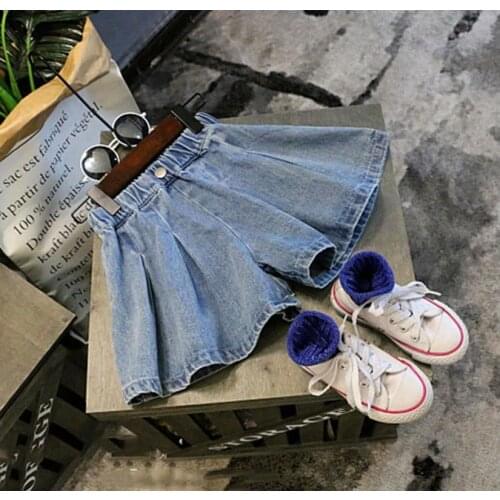 New Princess Girl Kids Culottes Fashion Loose Solid Color Kids Jeans Pants Baby Gril Casual Comfort Childrens Hot Denim Shorts