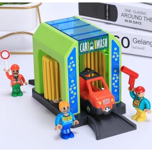 Simulation Plastic Toy Set Police Station Car Wash Room Urban Scene Safe Compatible With Wooden Track Childrens Toys Set