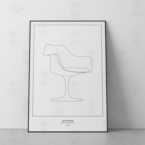 Canvas Painting Eero Saarinen Tulip Chair Line Drawing Abstract Posters Mid Century Chair Print Wall Pictures Interior Design