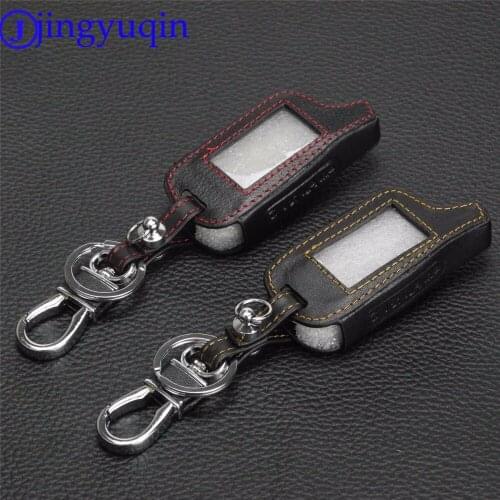 Leather Key Cover Case For Russian Version Vehicle Security Two Way Car Alarm System TOMAHAWK X5 4 Buttons Keychain Car-styling
