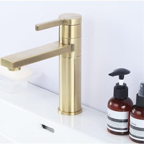 Basin Faucet Brass Sink Mixer Tap Hot & Cold Bathroom Brushed Gold Faucet Single Handle Deck Mounted Rotating Lavatory Crane Tap