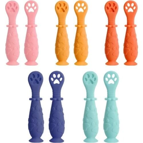 2pcs/set Baby Spoons Teether Type Food Grade Silicone Rice Paste Vegetable Muddy Flesh Spoons for Baby Infant Teething Stick