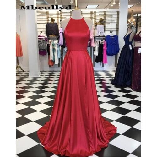 Mbcullyd Sexy Halter Backless Prom Dresses Long Elegant SatinA-line Evening Dress Party For Women vestidos de fiesta de noche