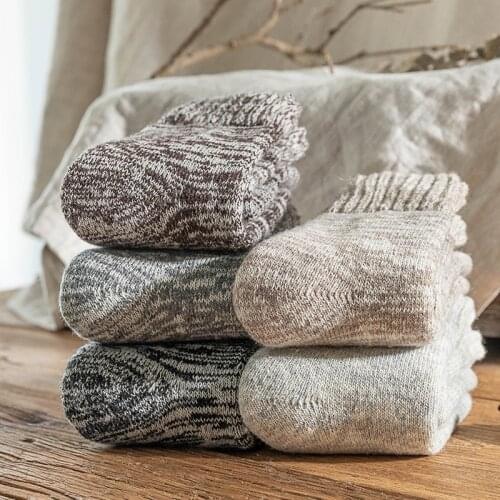 Winter Mens Wool Socks Super Heavy Thick Warm Harajuku Retro Middle Tube Cashmere Casual Terry Sock 3 Pair