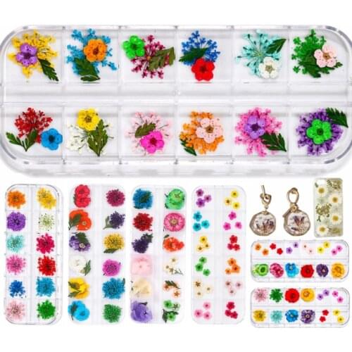 New 1 Box 18 Style Real Dried Flower UV Epoxy Resin Molds Fillings DIY Nail Art Pendant Jewelry Components Making Supplies