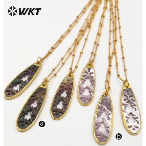 WT-JN031 Wholesale Natural Shell Hollow Pattern Elegant Design Pendants Necklaces with 18inch 24k gold chain necklace jewelry