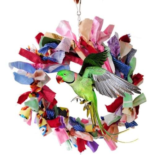 Pet Bird Parrot Cloth Bite-resistant Circle Ring Perch Stand Swing Hanging Cage Chew Bite Toy Stitching And Durable Decorations