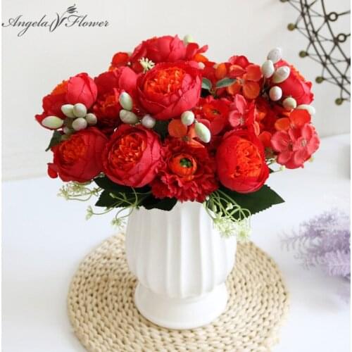 Peony Rose Hydrangea Mix Holding Flower Artificial Flower Wedding Bridal Bouquet Room Home Decor Ornaments Photography Props