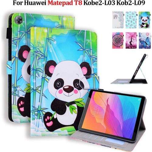 Tablet For Funda Huawei Matepad T8 Case Cute Bear Elephant Panda Cartoon Painted Leather Cover For Huawei Mate Pad T8 Case Etui