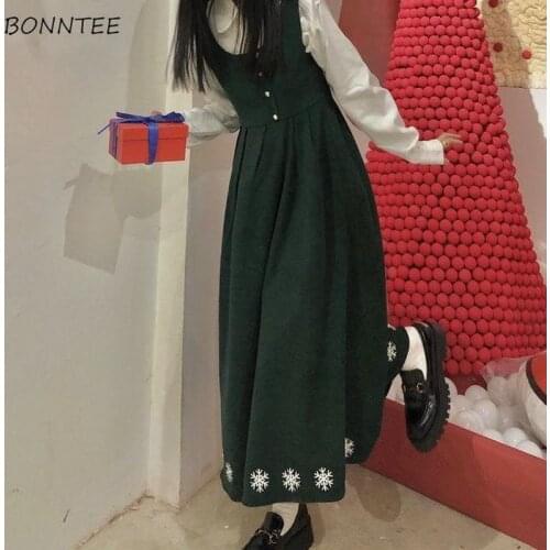 Sleeveless Dress Women Classy Print Lady Korean Style Tender A-Line Chic All-match Ins Button Charm Teenagers Vintage Fall 2021
