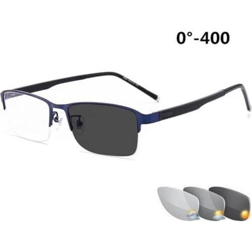 Semi-Rimless Square Prescription Glasses Photohromic Eyewear Metal Chameleon Myopia Spectacles Frame Diopter 0 -0.5 -0.75 To -6