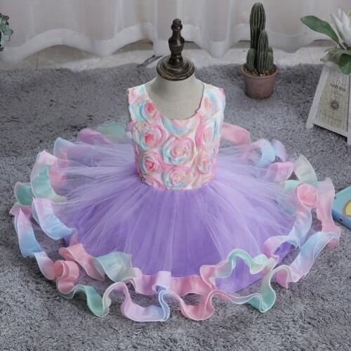 Flower Girl Dresses Puffy Tutu 2021 Toddler Little Girls Pageant Dresses Birthday Party Wear 3D Rose Flowers 4 6 8 10