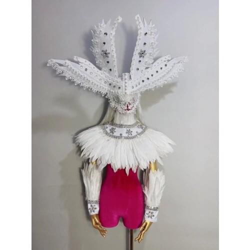 Sexy women show costume full face mask headdress Feather cape Women gogo singer dancer stage performance wear