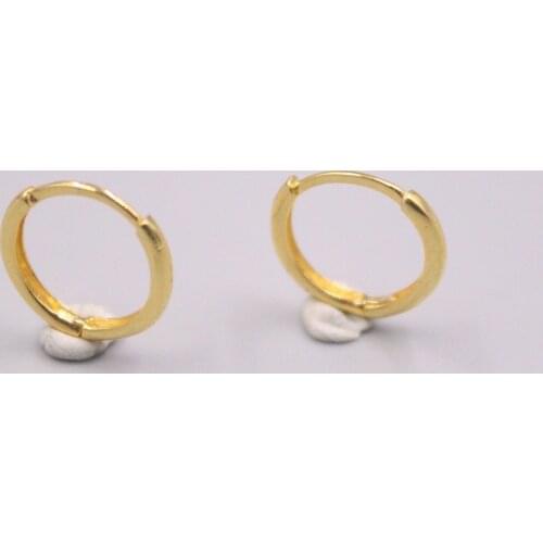 Real 18K Yellow Gold Earrings 11x1.5mm Small Round Smooth Ear Hoop For Woman